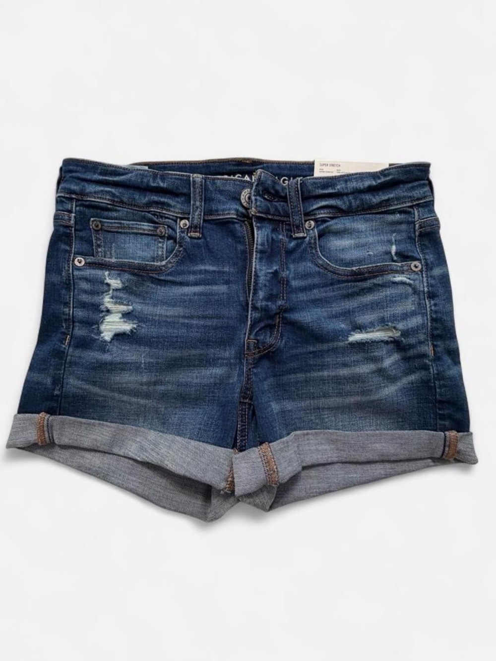 American Eagle Outfitters Dark Blue Distressed Denim Jean Shorts